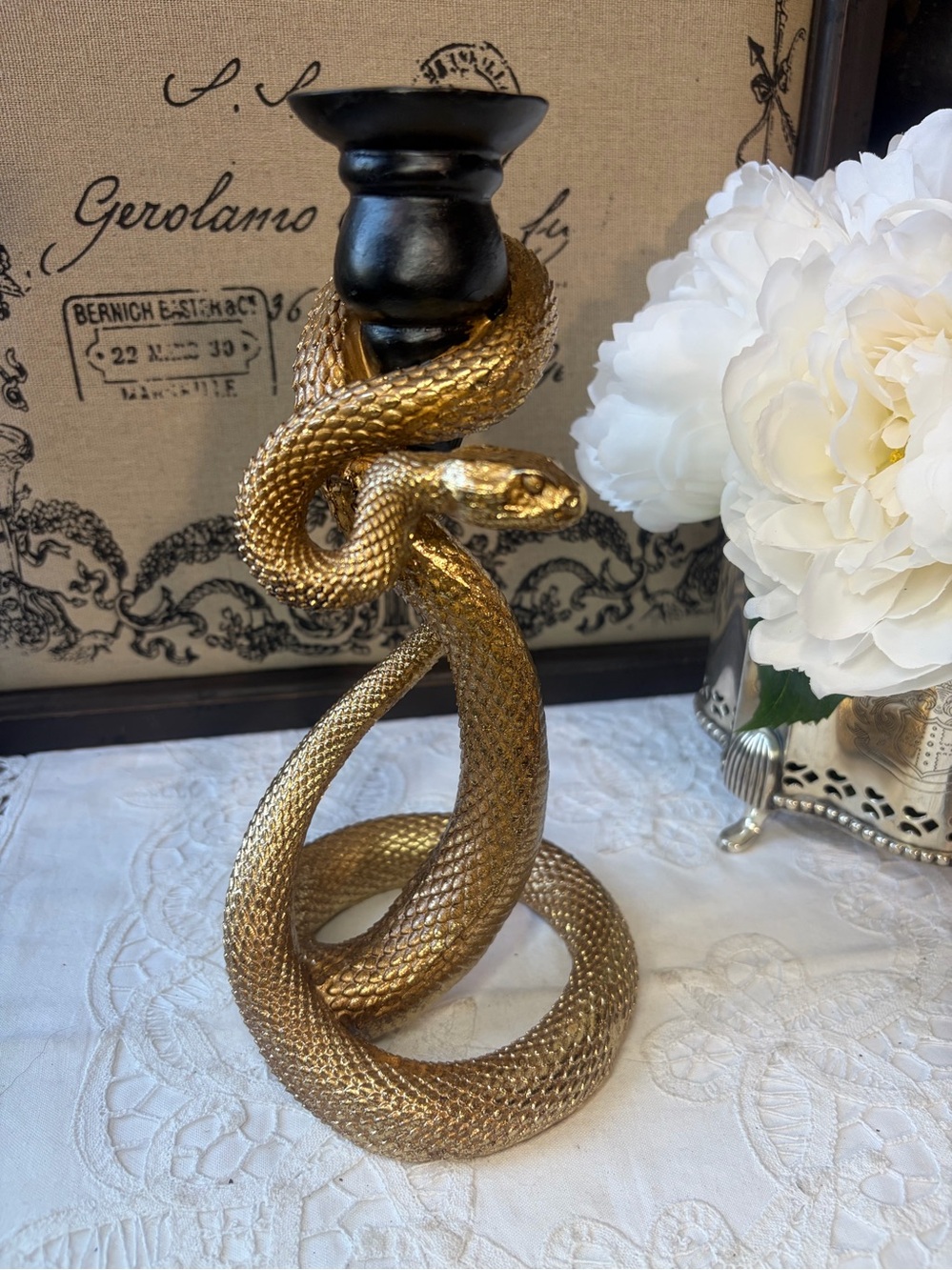 Christian Siriano gold snake candle holder
